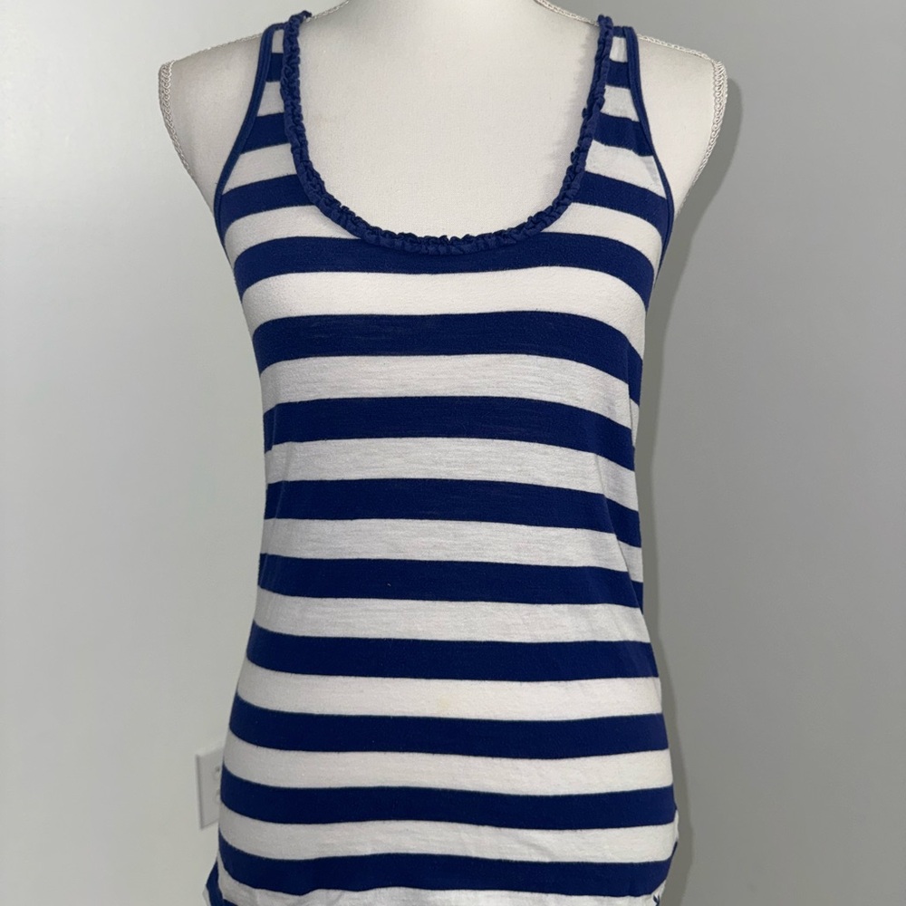 Vintage Y2K American Eagle Outfitters Striped Racerback Tank Top Blue White S‎